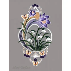 Fensterbild Krokus mit Schneeglöckchen aus Plauener Spitze