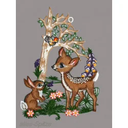 Niedliches Rehkitz mit Häschen aus echter Plauener Spitze