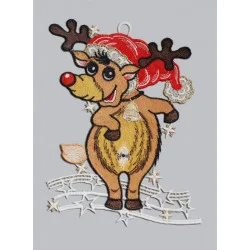 Lustiges Fensterbild Weihnachtselch aus Plauener Spitze