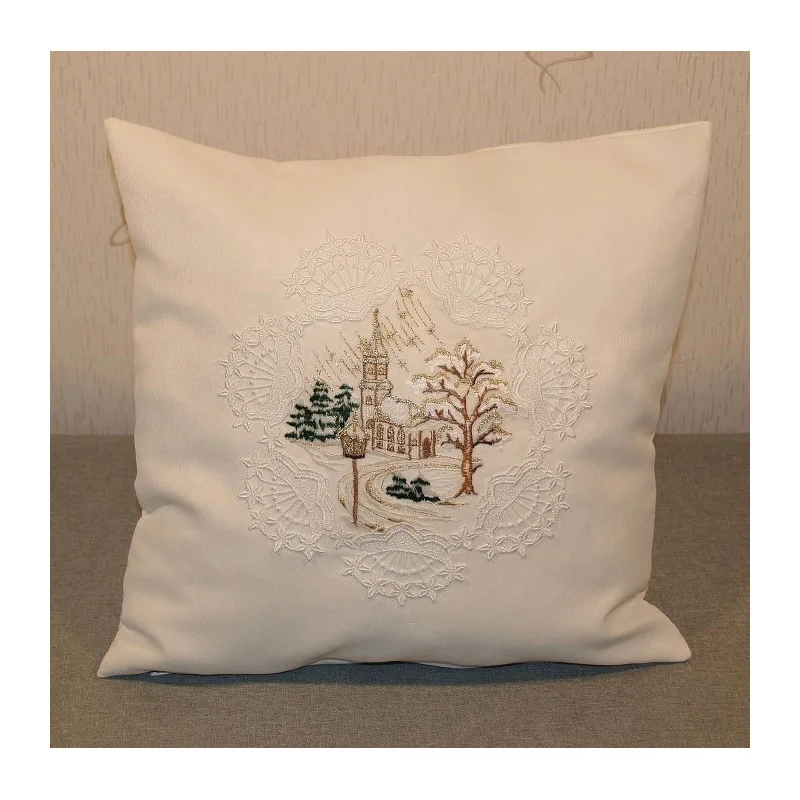 Kissenbezug aus Satin mit einem bestickten Organzamotiv