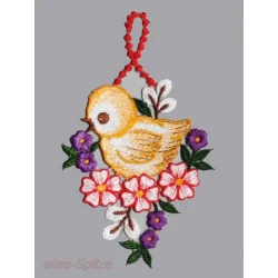 Fensterbild Küken und Osterei aus Plauener Spitze