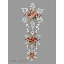 Dieses große elegante Fensterbild zeigt drei festlich geschmückte Spitzen-Sterne