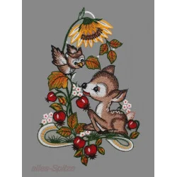 Rehlein unter einer Sonnenblume aus Plauener Spitze