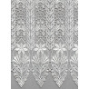 Nahaufnahme feiner Plauener Spitze in Naturweiß mit kunstvollem Blumen- und Blättermotiv als Heimtextil.