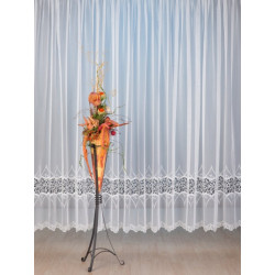 Zeitlos bestickte Gardine mit filigranem Plauener-Spitzeneinsatz in weiß-anthrazit.
