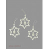 Dreiteiliges Set Weihnachtssterne aus Plauener Spitze in Cremeweiß mit feiner Kirchenstickerei als Christbaumschmuck.