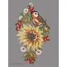 Große Sonnenblumme aus Plauener Spitze mit Vögelchen und Blumen dekoriert.