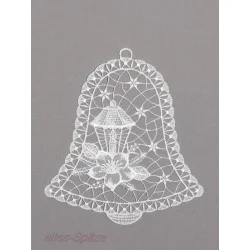 Glocke mit Laterne und Christrose aus cremeweißer Plauener Spitze