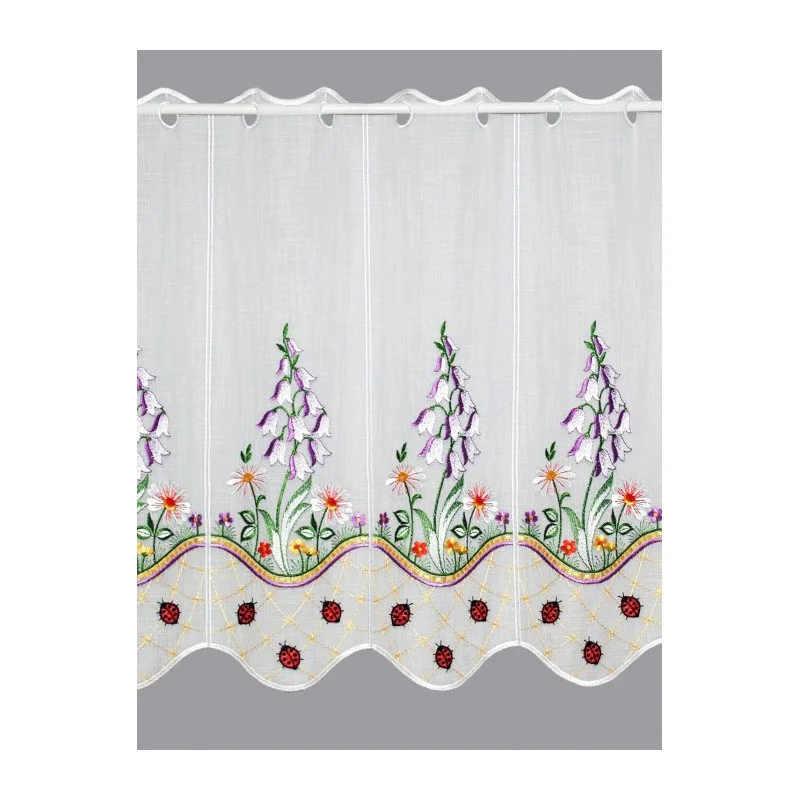 Stickerei-Kurzgardine Glockenblume in lila