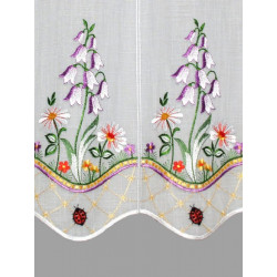 Kurzgardine in Weiß mit Glockenblumen-Stickerei und Marienkäfern Detailbild
