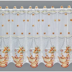 große Bestickte Bistrogardine Teatime in braun