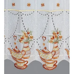 Bestickte Bistrogardine Teatime in braun detailbild