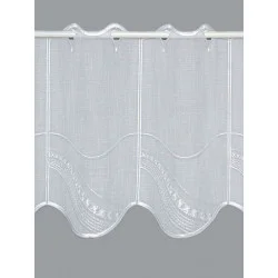 Dezent mit einem zeitlosen Wellenmuster bestickte Plauener Stickerei-Scheibengardine in 3 Höhen