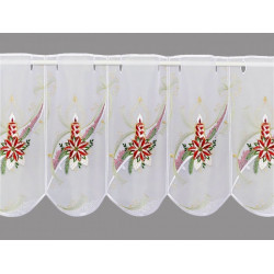 Kurze Plauener Spitze Vitrine in Weiß mit gesticktem Weihnachtsstern und Kerzenschein-Motiv.