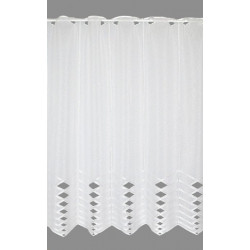 Bistrovorhang in Weiß aus Plauener Spitze mit eleganten Durchbrüchen für stilvolle Heimtextilien. 90 cm hoch