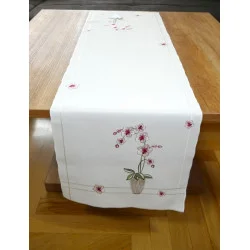 Edle Stickereidecke Orchideentopf 23 x 56 cm eckig
