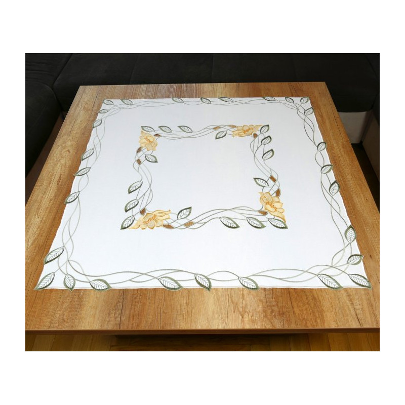 Modern bestickte Mitteldecke Blütenranke 85x85 cm in 2 Farbvarianten