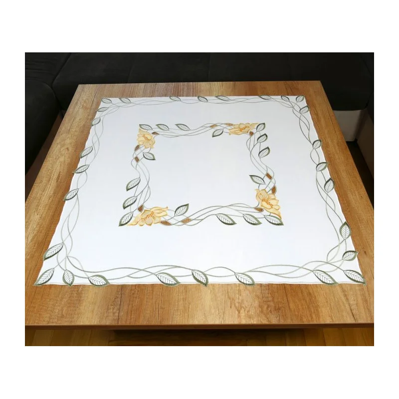 Modern bestickte Mitteldecke Blütenranke 85x85 cm in 2 Farbvarianten