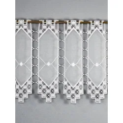 Edle naturfarbene Scheibengardine mit modernen Spitzenapplikationen.