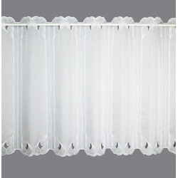 Modern bestickter weißer Kurzstore Tiara Plauener Spitze