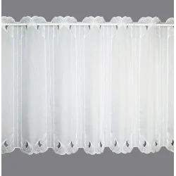 Modern bestickter weißer Kurzstore Tiara Plauener Spitze