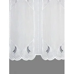 Modern bestickter weißer Kurzstore Tiara Plauener Spitze 60 x 96 cm