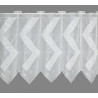 Transparente Heimtextilien: Weiße Kurzgardine mit spitzem Rauten-Muster und filigranem Abschluss.