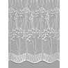 Detailaufnahme naturweißer Plauener Spitze mit feingestickten Zierlauch-Blüten und floraler Textur.