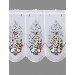 Stickereigardine Katze an der Birke