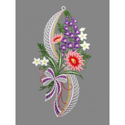 Dekorativer Blütenzweig aus Plauener Spitze in lia