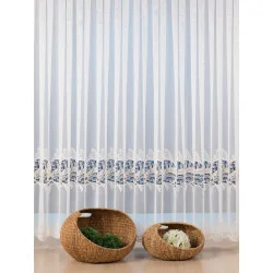 Zeitloser Plauener Spitzen-Store Lindsey mit Stickerei in Weiß-Beige