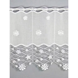 Naturfarbene Scheibengardine mit Spitzenapplikationen in 30, 43 und 60 cm Höhe