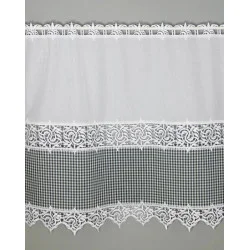 Landhausgardine Leona in weiß-silbergrau kariert hoch