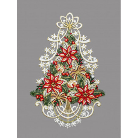 Festlich mit großen Weihnachtssternen dekorierter Christbaum aus Plauener Spitze