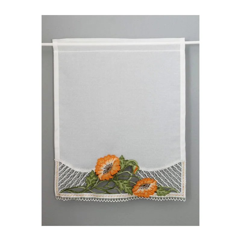 Hochwertiger Scheibenhänger mit einem eleganten Mohnblumen-Spitzenmotiv am unteren Rand.