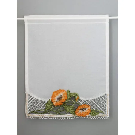 Hochwertiger Scheibenhänger mit einem eleganten Mohnblumen-Spitzenmotiv am unteren Rand.