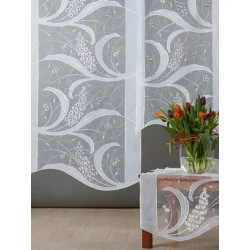 Exquisite Plauener Stickerei-Flächengardine aus besticktem Organza und Voile.