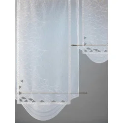 Atemberaubende weiße Plauener Stickerei-Flächengardine mit kleinen Spachtelapplikationen