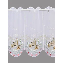 mit kleiner Winterlandschaft bestickte Kurzgardine