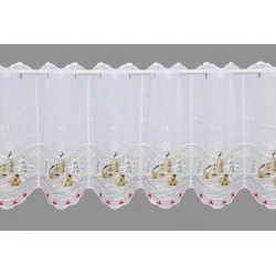 mit kleiner Winterlandschaft bestickte Kurzgardine schmal