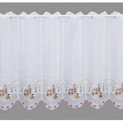 mit kleiner Winterlandschaft bestickte Kurzgardine breit
