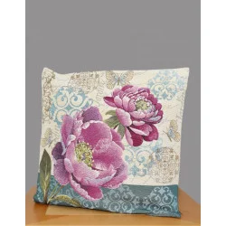 Zarte Gobelin-Kissenhülle mit Rosenmotiv in beere