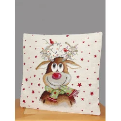 Gobelin-Kissenbezug in beige mit niedlichem Rentiermotiv