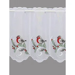 Festlich bestickte Kurzgardine mit Vogel und Zapfen