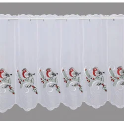 Festlich bestickte Kurzgardine mit Vogel und Zapfen breit