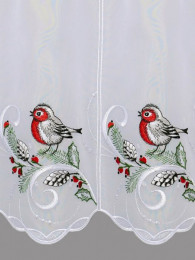 Festlich bestickte Kurzgardine mit Vogel und Zapfen Detailbild