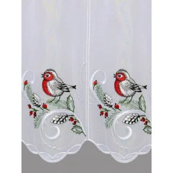 Festlich bestickte Kurzgardine mit Vogel und Zapfen Detailbild