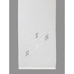 Modern in weiß, hellgrau und anthrazit bestickte transparente Flächengardine.