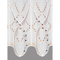 Detaillierte weiße Scheibengardine in Voile-Optik mit eleganter, braun Stickerei.