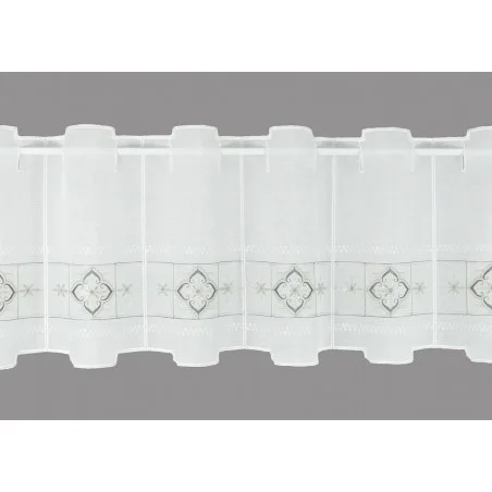 Bestickte Kurzgardine Liesel in weiß-grau klein